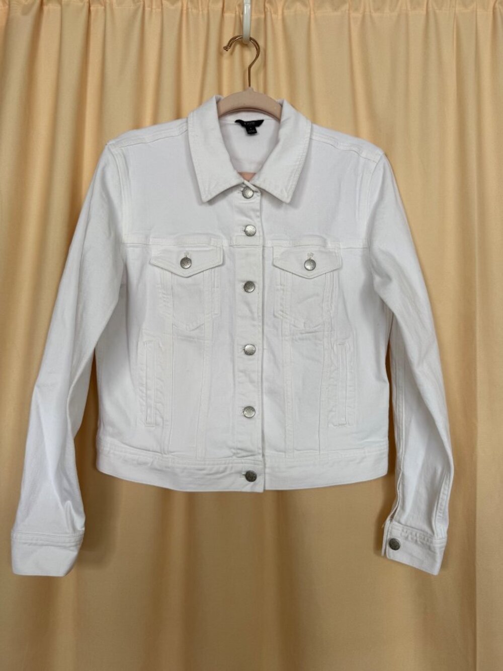 J.Crew Womens White Denim Jacket Button Front Classic Style Western Size Small